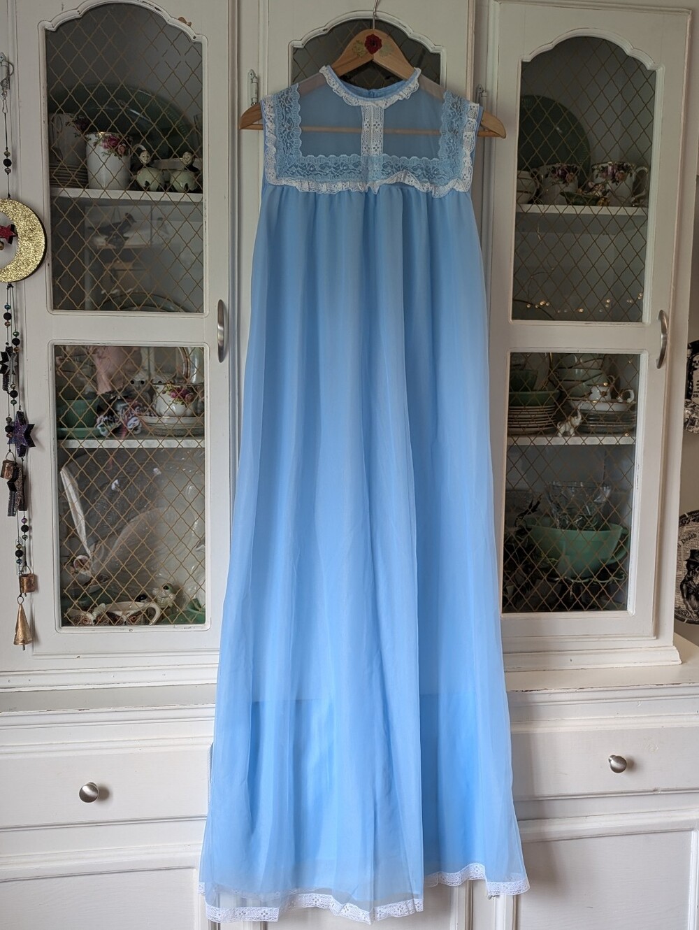 🩵VTG 60s Periwinkle Blue Sheer Long Nightgown Sleepwear Bombshell Pinup Style - Picture 8 of 9